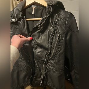 Free people vegan leather jacket with hood